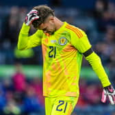 Goalkeeper Cieran Slicker endured a nightmare Scotland debut after replacing the injured Angus Gunn after seven minutes against Iceland. (Photo by Craig Foy / SNS Group)