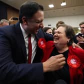Scottish Labour leader Anas Sarwar celebrates victory in the Hamilton, Larkhall and Stonehouse by-election with Jackie Baillie (Photo: Jeff J Mitchell/Getty Images)