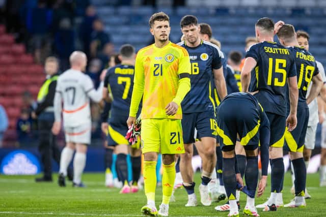 Scotland's Cieran Slicker at full time after the 3-1 defeat to Iceland. (Photo by Alan Harvey / SNS Group)