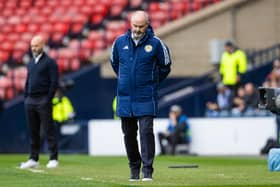 Scotland head coach Steve Clarke looks downbeat during the 3-1 defeat to Iceland at Hampden on Friday. (Photo by Alan Harvey / SNS Group)