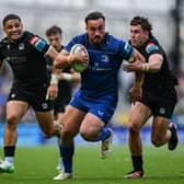 Ronan Kelleher of Leinster is tackled by Kyle Rowe of Glasgow Warriors during the United Rugby Championship semi-final match at the Aviva Stadium in Dublin. (Photo By Brendan Moran/Sportsfile via Getty Images)