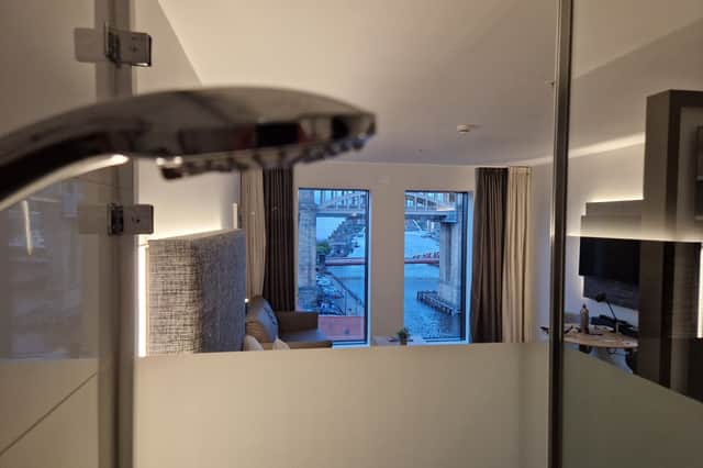 You can see several bridges over the Tyne as you shower