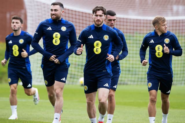The Scotland squad trains ahead of the match against Liechtenstein.