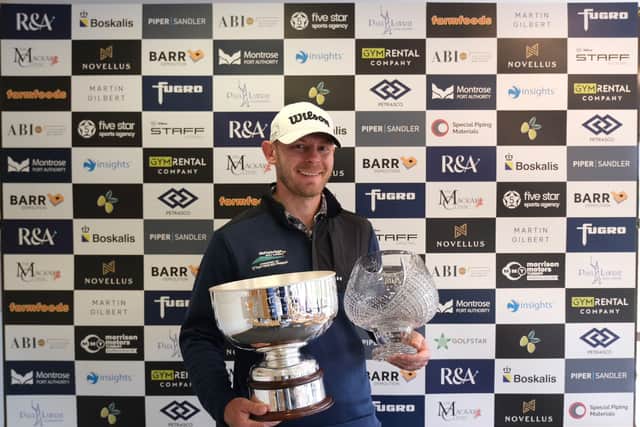 Scott Henry shows off his trophies after winning the Paul Lawrie Golf Centre Scottish Par 3 Championship, the latest event on this season’s Tartan Pro Tour