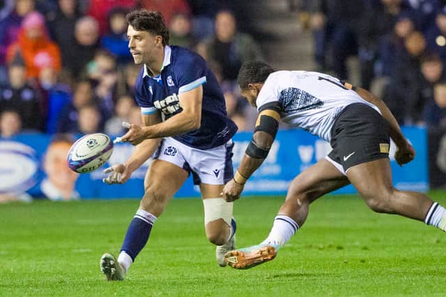 Scotland's Adam Hastings in action against Fiji at Murrayfield, on November 2, 2024. The sides will meet in Suva on July 12.