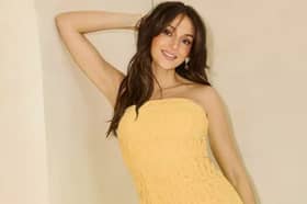 Michelle Keegan wears stunning yellow crochet bandeau midaxi dress and it’s surprisingly affordable 