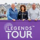 Sarah Malone, executive vice president of Trump International Golf Links, is flanked by Staysure PGA Seniors Championship host Colin Montgomerie and Legends Tour CEO Phil Harrison at the Aberdeen venue on Wednesday