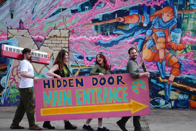 Tinderbox Orchestra l-r Callum Stevenson, Claire Docherty, Rosie Irvine and Leo Bacica during a photocall to promote the Hidden Door Festival