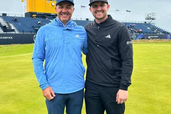 Stuart and Connor Syme pictured during Connor’s preparation for the 151st Open at Royal Liverpool in 2023