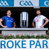 Leinster captain Jack Conan and Vodacom Bulls skipper Ruan Nortjé with the BKT URC Trophy at Croke Park.