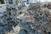 Aerial picture shows damaged buildings in the  Israeli city of Ramat Gan near Tel Aviv  after an Iranian missile strike. The retalation from Iran came after Israel unleashed a massive onslaught against the Islamic republic's nuclear and military facilities, with  several top generals killed. PIC: AFP via Getty.