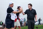 Bob MacIntyre and his caddie Mike  Burrow react at the end of the fina round in the 125th US Open at Oakmont Country Club 