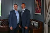 New PGA Tour CEO Brian Rolapp pictured with player director Tiger Woods at a board meeting in Cromwell, Connecticut, on Tuesday