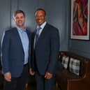 New PGA Tour CEO Brian Rolapp pictured with player director Tiger Woods at a board meeting in Cromwell, Connecticut, on Tuesday