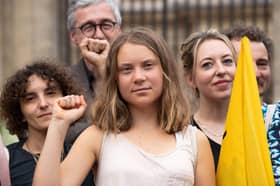 Activist Greta Thunberg, seen at a protest in Paris, cancelled a planned appearance at the Edinburgh International Book Festival over investments in the fossil fuel industry by the event's then-sponsor Baillie Gifford 