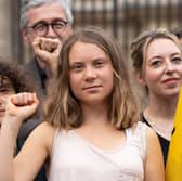 Activist Greta Thunberg, seen at a protest in Paris, cancelled a planned appearance at the Edinburgh International Book Festival over investments in the fossil fuel industry by the event's then-sponsor Baillie Gifford 