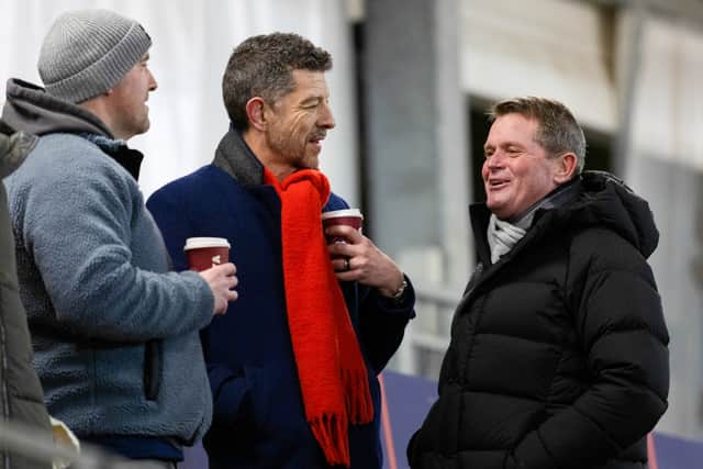 Scottish Rugby chief executive Alex Williamson, centre, with Edinburgh Rugby coach Sean Everitt, right.