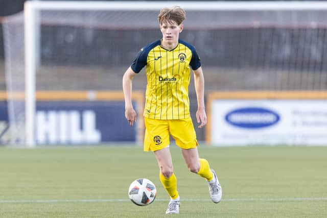 Isaac English in action during a SFA Club Academy Scotland 18s final between Ross County and Greenock Morton at the Indodrill Stadium, on May 16, 2025, in Alloa, Scotland. (Photo by Ross MacDonald / SNS Group)