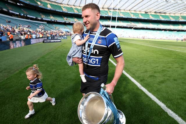 Finn Russell enjoys Bath's Premiership final win over Leicester with his daughters.