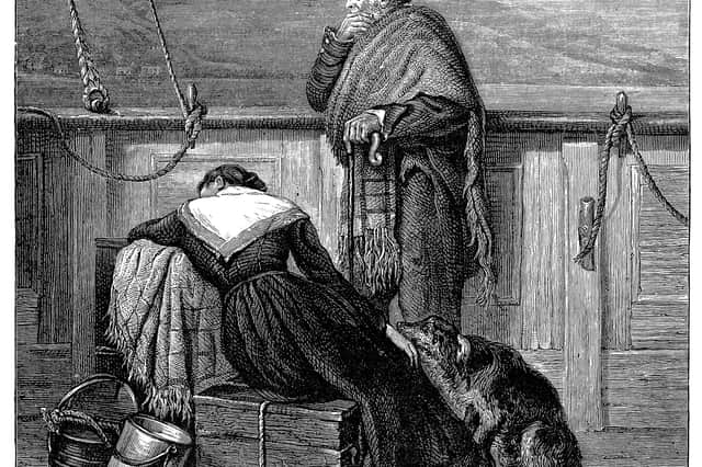 'Lochaber no More', 1886. Dispossessed Scottish crofters, victims of the Highland clearances, taking their last view of home as they depart on board a ship. Descendants of those who left Scotland have long made a path back to find their roots, with ancestry tourism now a major driver of visitors.
Print Collector/Getty Images
