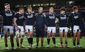 Scotland U20 head coach Kenny Murray, centre, with some of his players. 
