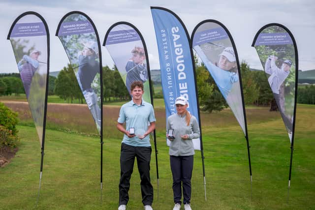 Carly McDonald pictured with fellow Barrie Douglas Foundation Scottish Junior Masters winner Martin Shone at Strathmore Golf Centre in Perthshire