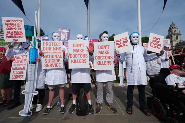 Campaigners opposing the assisted dying Bill demonstrate at Parliament Square, Westminster, central London, ahead of a debate on the Terminally Ill Adults (End of Life) Bill in the House of Commons