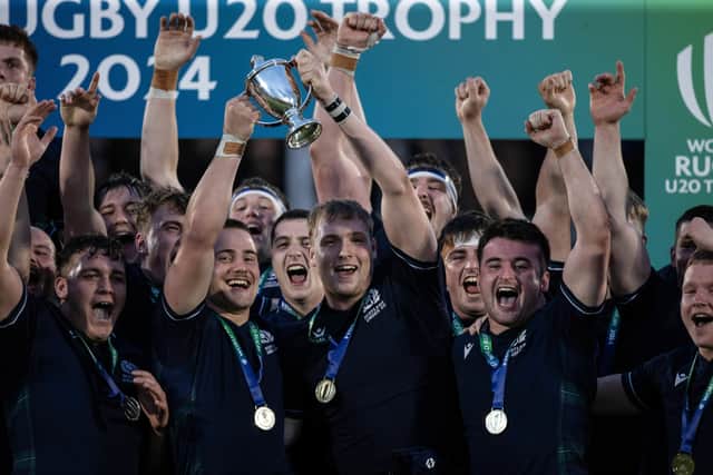 Captain Liam McConnell lifts the World Rugby U20 Trophy last summer after Scotland beat USA in the final in Edinburgh.