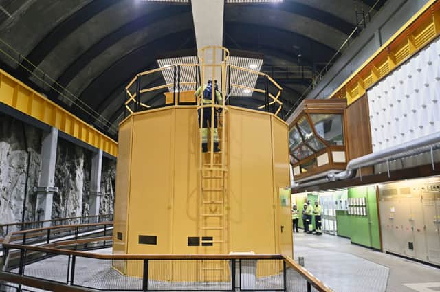 One of the turbines inside the machine hall at Cruachan Power Station.