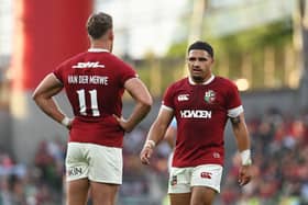 Sione Tuipulotu and Duhan van der Merwe of British & Irish Lions during the 1888 Cup defeat to Argentina at Aviva Stadium. (Photo by Charles McQuillan/Getty Images)