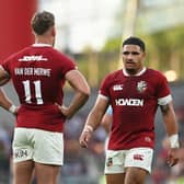 Sione Tuipulotu and Duhan van der Merwe of British & Irish Lions during the 1888 Cup defeat to Argentina at Aviva Stadium. (Photo by Charles McQuillan/Getty Images)