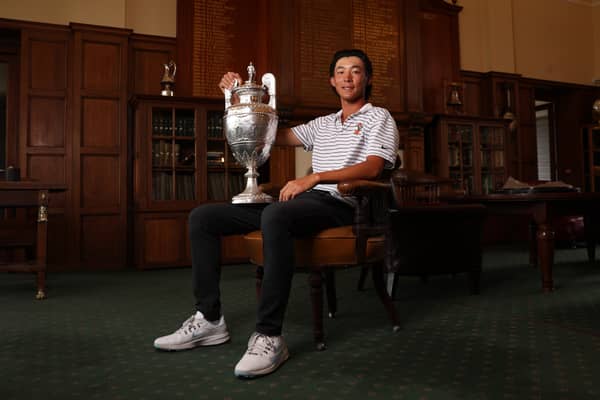 American Ethan Fang shows off the trophy after winning the 130th Amateur Championship at Royal St George's