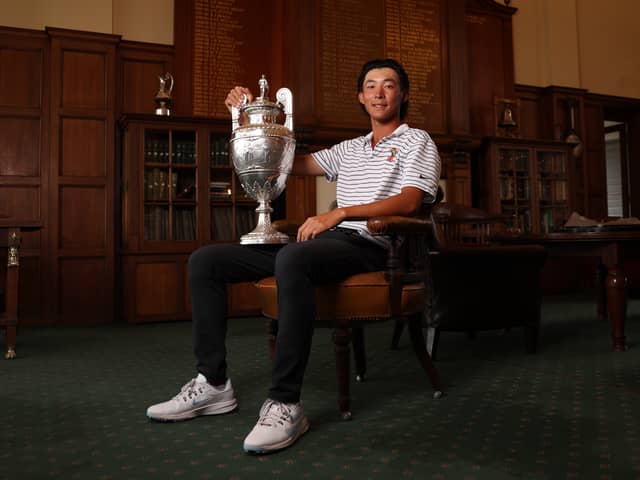 American Ethan Fang shows off the trophy after winning the 130th Amateur Championship at Royal St George's