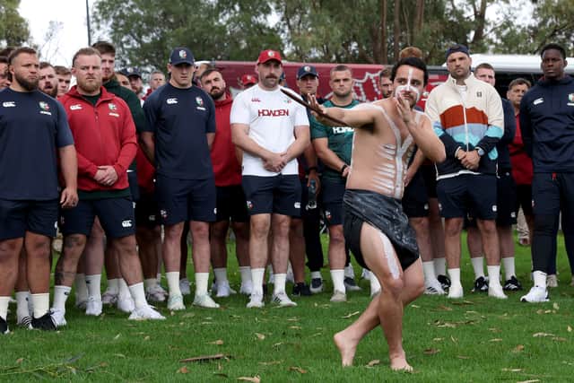 British and Irish Lions' players watch the official welcoming ceremony in Perth, ahead of the team's first tour match against the Western Force.