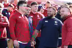Huw Jones and Pierre Schoeman are among the British and Irish Lions players at the official welcoming ceremony in Perth. 