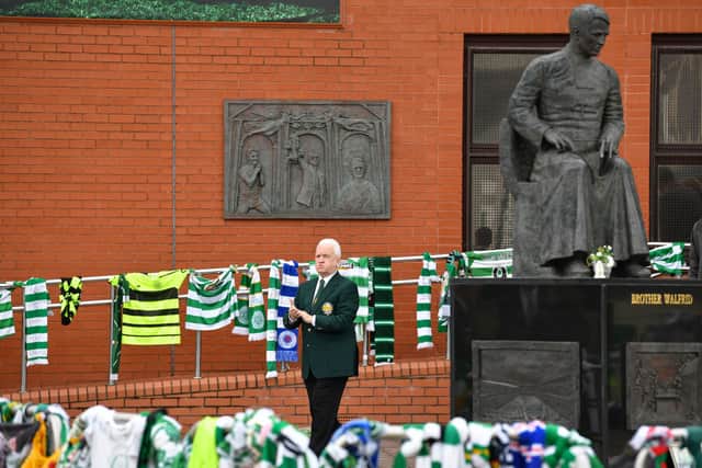 John Clark leaving Celtic Park for the funeral of Lisbon Lion hero Stevie Chalmers. Picture: Jeff J Mitchell/Getty Images