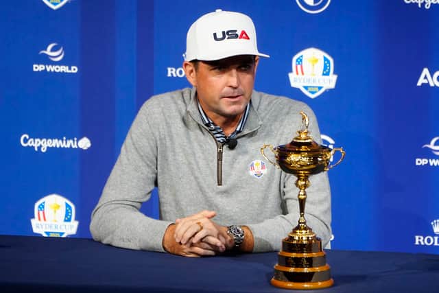 US Ryder Cup captain Keegan Bradley speaks at a press conference during the Year to Go media event in New York last October