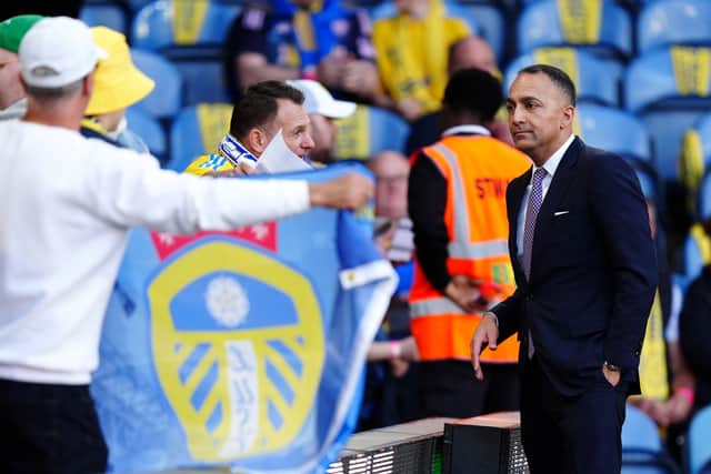 Leeds United chairman Paraag Marathe in front of fans ahead of a Sky Bet Championship match at Elland Road.