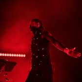 Singer of English electronic dance music band 'The Prodigy', Maxim (R), and co-founder and leader of the band, Liam Paul Paris Howlett, perform onstage.