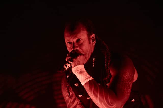 Singer of English electronic dance music band 'The Prodigy', Maxim performs onstage.
