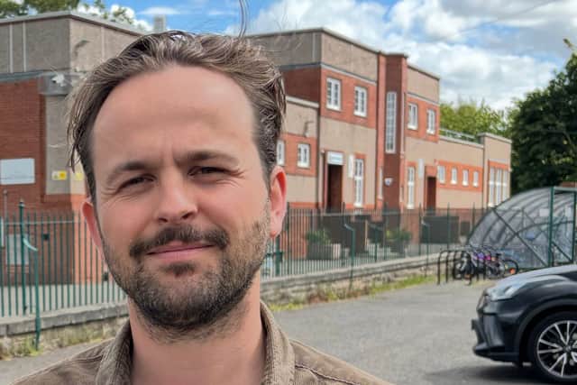 Councillor Euan Hyslop outside Wardie Primary School
