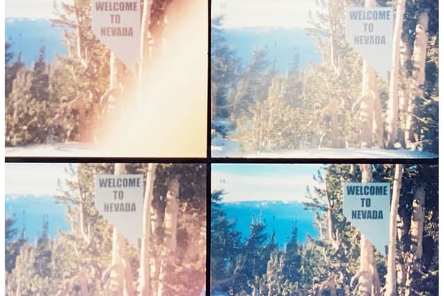 Crossing the California-Nevada border at the Heavenly ski resort with a Lomo Action Sampler