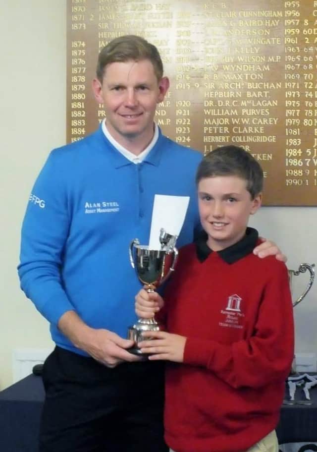 Cameron Adam pictured with Stephen Gallacher after landing one of his early victories in a Stephen Gallacher Foundation event after joining the programme as  a nine-year-old in 2012