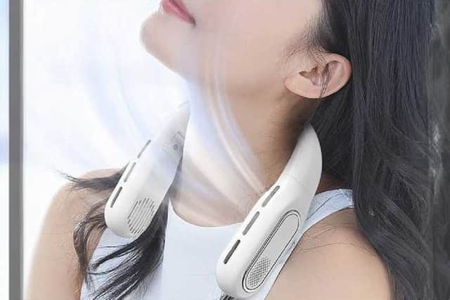 The bladeless neck fan provides a targeted breeze while keeping your hands free