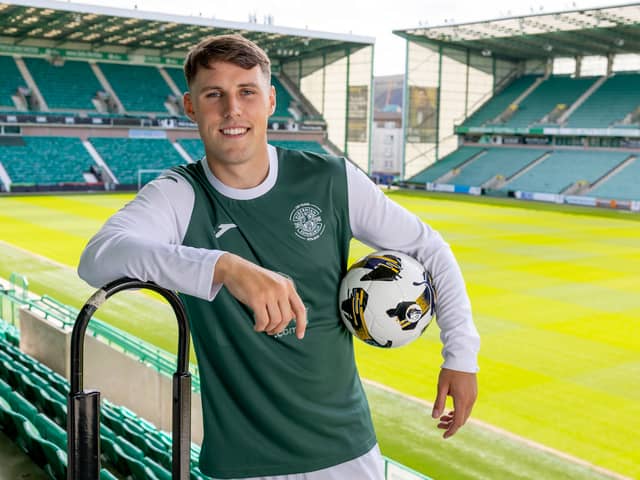 Josh Mulligan is pictured at Easter Road after signing for Hibernian.