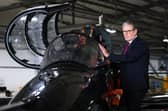 Keir Starmer is shown a fast-jet trainer during a visit to RAF Valley in Anglesey on Friday (Picture: Paul Currie)