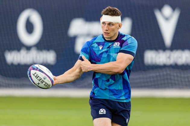Rory Darge during a Scotland training session at the Oriam before the squad's departure for New Zealand.