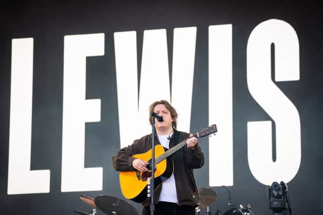 Lewis Capaldi performs on the Pyramid Stage at Glastonbury.