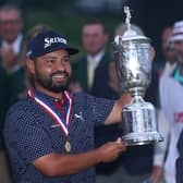 J.J. Spaun shows off the trophy after winning the 130th US Open at Oakmont earlier this month