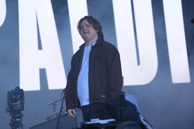 Lewis Capaldi performing on the Pyramid Stage during the Glastonbury Festival at Worthy Farm in Somerset.